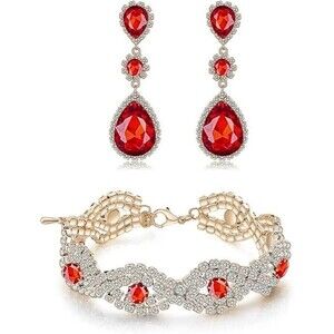 Earrings Bracelet Set - Crystal Stone Dangle Drop Earrings Link Tennis Bracelet